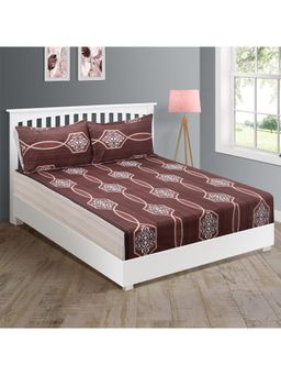 Swayam - Ethnic 300 Tc King Fitted Bedsheet With 2 Pillow Cover Brown