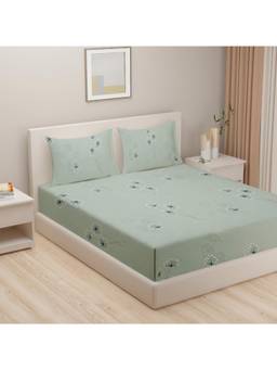 Swayam - Floral 300 Tc King Fitted Bedsheet With 2 Pillow Cover Blue
