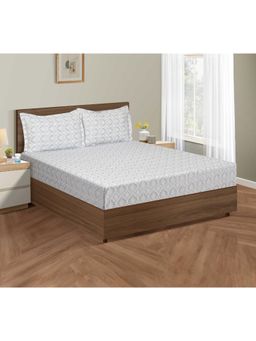 Swayam - Ethnic 300 Tc King Fitted Bedsheet With 2 Pillow Cover White