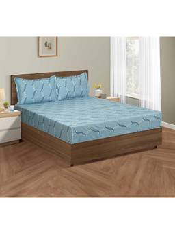 Swayam - Abstract 300 Tc King Fitted Bedsheet With 2 Pillow Cover Blue