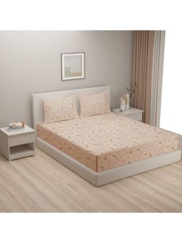 Swayam - Floral 300 Tc King Fitted Bedsheet With 2 Pillow Cover Peach