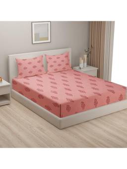 Swayam - Ethnic 300 Tc King Fitted Bedsheet With 2 Pillow Cover Pink