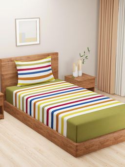 Swayam - Geometric 220 Tc Single Bedsheet With Pillow Cover Green