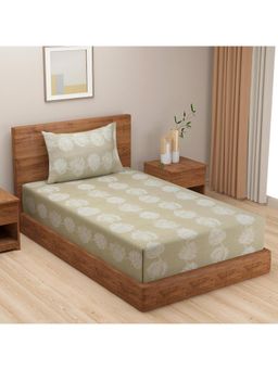 Swayam - Floral 210 Tc Single Bedsheet With Pillow Cover Beige