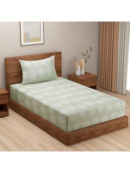 Swayam - Floral 210 Tc Single Bedsheet With Pillow Cover Green
