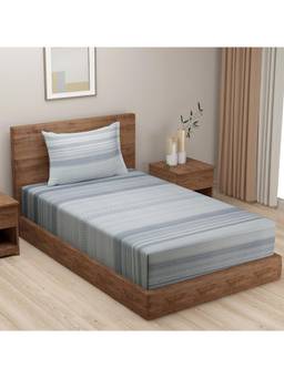 Swayam - Geometric 210 Tc Single Bedsheet With Pillow Cover Blue