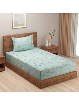 Swayam - Floral 210 Tc Single Bedsheet With Pillow Cover Green