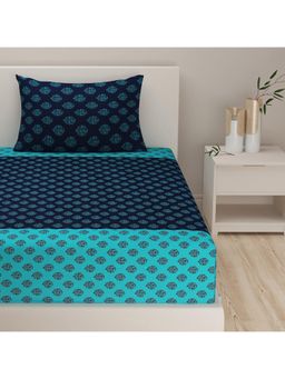 Swayam - Ethnic 210 Tc Single Bedsheet With Pillow Cover Blue