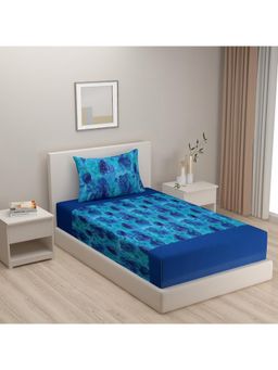Swayam - Floral 210 Tc Single Bedsheet With Pillow Cover Blue