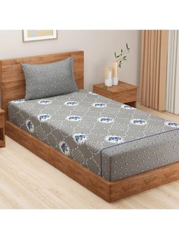 Swayam - Floral 144 Tc Single Bedsheet With Pillow Cover Grey
