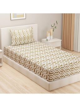 Swayam - Geometric 144 Tc Single Bedsheet With Pillow Cover Brown