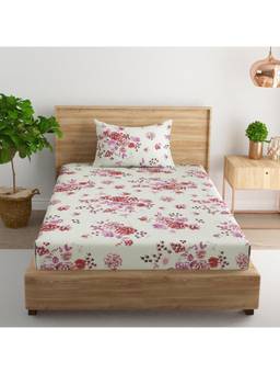 Swayam - Floral 170 Tc Single Bedsheet With Pillow Cover Pink