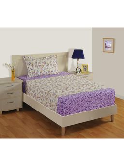 Swayam - Floral 170 Tc Single Bedsheet With Pillow Cover Purple
