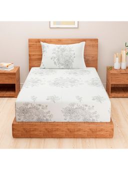 Swayam - Floral 300 Tc Single Bedsheet With Pillow Cover Grey