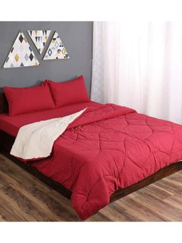 Saral Home - Waffle Cotton Solid Queen Size Quilt Maroon