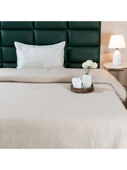 Saral Home - Self Stripe All Season Bedspread-Comforter-Quilt with Pillow Cover Beige