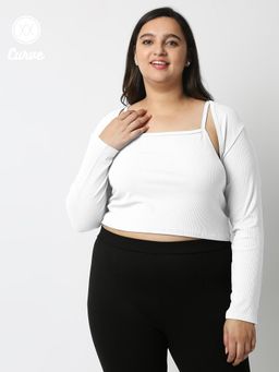 Twenty Dresses by Nykaa Fashion - Curve White Solid Square Neck Basics T Shirt