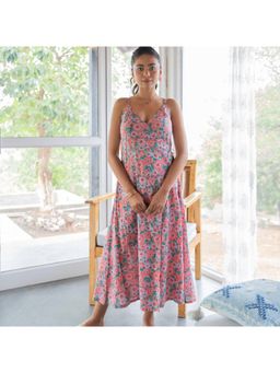 House of Ekam - Peach And Green Daisy Wrap Dress