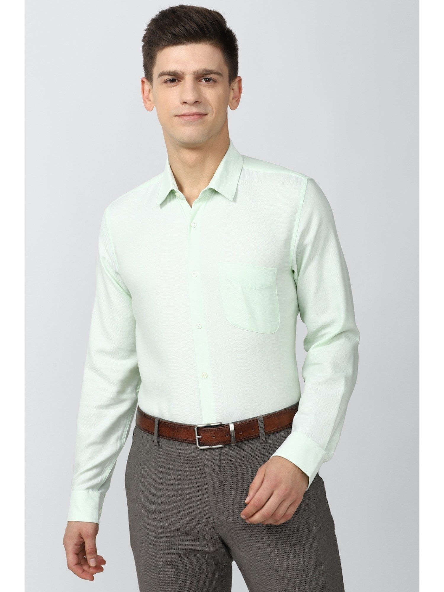 Buy Peter England Men Green Slim Fit Formal Shirt Online