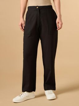 COTTONS DAILY - Black Cotton Smart Pant