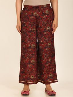 ARAMYA - Maroon Soft Cotton Floral Palazzo for Women