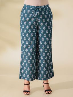 ARAMYA - Blue Kantha Cotton Block Palazzo for Women