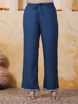 ARAMYA - Blue Soft Cotton Solid Palazzo for Women