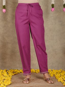 ARAMYA - Purple Soft Cotton Solid Pant for Women
