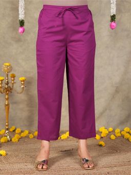 ARAMYA - Purple Soft Cotton Solid Pant for Women