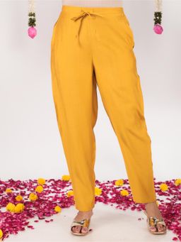 ARAMYA - Yellow Vertigan Solid Pant for Women