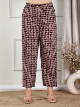 ARAMYA - Black Soft Cotton Ajrakh Pant for Women