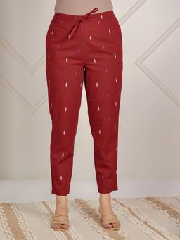 ARAMYA - Maroon Soft Cotton Ikat Pant for Women