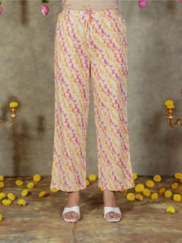 ARAMYA - Off White Soft Cotton Foliage Pant for Women