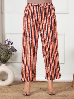 ARAMYA - Blue Soft Cotton Striped Pant for Women