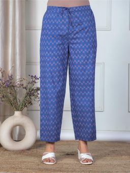 ARAMYA - Blue Soft Cotton Floral Pant for Women