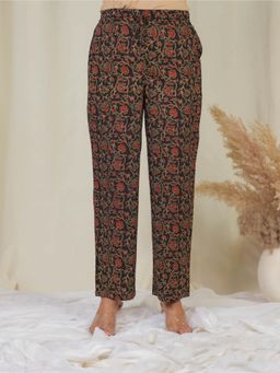 ARAMYA - Black Soft Cotton Floral Pant for Women