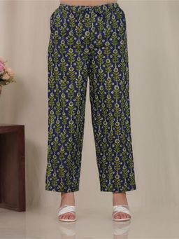 ARAMYA - Blue Soft Cotton Floral Pant for Women
