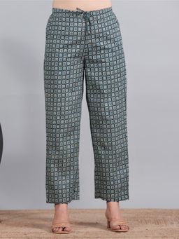 ARAMYA - Blue Soft Cotton Geometric Pant for Women