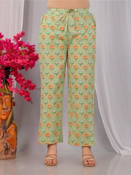 ARAMYA - Green Soft Cotton Floral Pant for Women