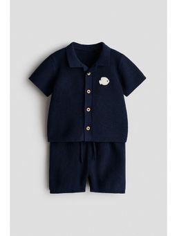 H&M - Boys Blue 2-Piece Cotton Waffle-Knit Set