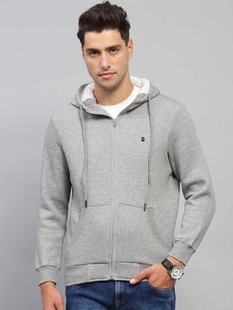Monte Carlo - Mens Grey Solid Hooded Neck Full Sleeve Sweatshirt
