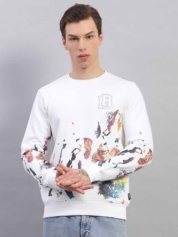 Rock.it - From House Of Mens White Printed Round Neck Full Sleeve Sweatshirt