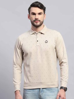 Monte Carlo - Mens Beige Printed Collared Neck Full Sleeve Sweatshirt