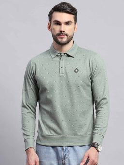 Monte Carlo - Mens Green Printed Collared Neck Full Sleeve Sweatshirt