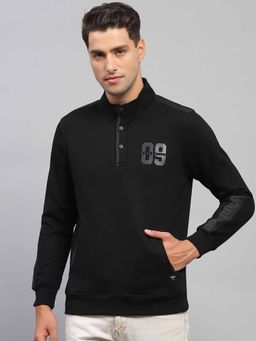 Monte Carlo - Mens Black Solid Mock Neck Full Sleeve Sweatshirt
