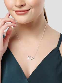 Karatcart - KUNUZ by 925 Sterling Silver Rhodium-Plated Floral Pendant Studded with CZ for Women