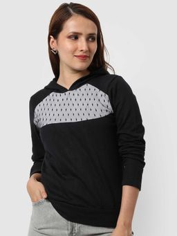Campus Sutra - Black Colour-blocked Printed Sweatshirt
