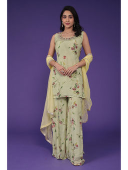 Zari Jaipur - Womens Green Embroidery Kurta with Palazzo and Dupatta (Set of 3)