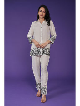 Zari Jaipur - Womens White Embroidery Co-ord (Set of 2)