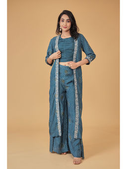 Zari Jaipur - Womens Embroidery Crop Top with Palazzo and Jacket (Set of 3)